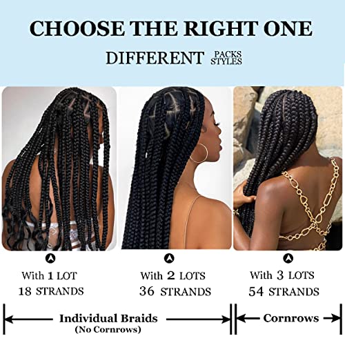 Ombre Blonde Big Box Braids Crochet Hair 18 Inch Medium Sized Jumbo Box Braids For Women 3X Knotless Thick Long Straight Synthetic Braiding Hair Extensions Pre-Looped(18” 3Packs,#27/613) #TOP4