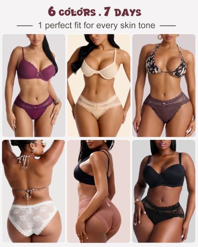 Image of LEVAO Sexy Underwear for Women Hipster Cheeky Bikini Lace Panties 6 Pack | Cheeky underwear for women, soft lace panties, cotton crotch, daily wear,date night, party, honeymoon travel, alluring fit
