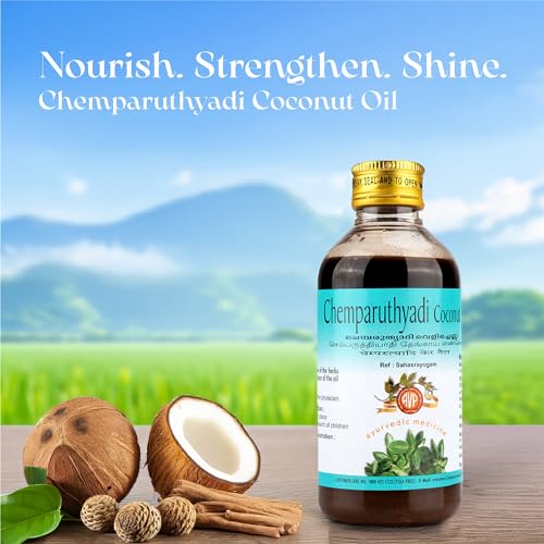 Image of AVP Chemparuthyadi Coconut Hibiscus Oil 200 ML- Ayurvedic Oil for Hairfall & Dandruff Free Hair, Nourishes Hair,Boost Hair Growth Relieves Itching Manage Skin Disease Fosters Hair Growth