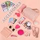 Mädchen Handtasche mit Kinderschminke - 14 Stück Falsches Make up Spielzeug für Kinder, EUR-Spielgeld, Handy, Geldbörse, Trinkbecher, Sonnenbrille, Schlüssel, Kreditkarten, Geschenk für Mädchen 3+