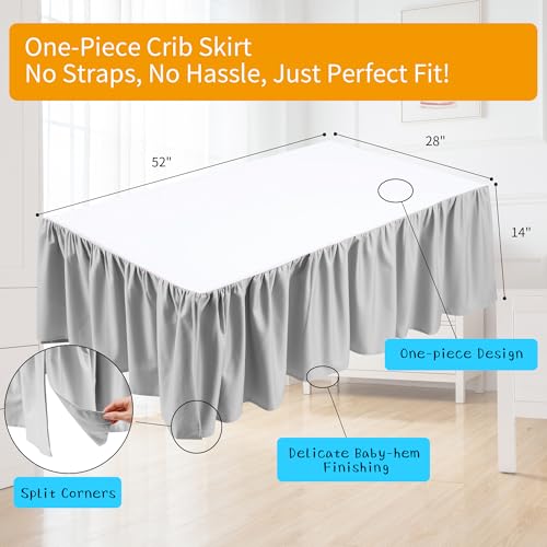 Image of Crib Bed Skirt Dust Ruffle 100% Cotton - Natural, Soft, Breathable for Baby's Delicate Skin, Nursery Toddler Crib Bed Skirt for Baby Boys Girls, Fits Standard Cribs 28 inch x 52 inch with 14 inch Drop