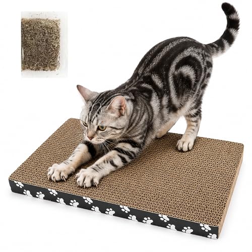Velvaria Cat Scratching Board Straight Board Cardboard Cat Scratcher with Catnip Reversible Indoor Furniture Protector for All Cats