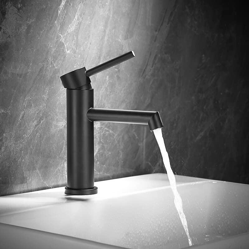 Robinet de salle de bains mitigeur noir mat court SUS 304