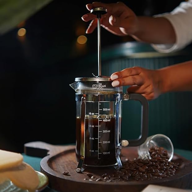 Image of THE BEAN CO French Press Coffee Maker 600 ML | With 4 Level Filtration System | Heat Resistant Borosilicate Glass-Stainless Steel Plunger-Coffee Press Espresso,Cold Brew & Tea-Easy Clean Coffee Maker