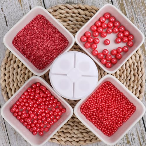 Image of Sprinkles for Cake Decorating, Red Pearl Sprinkles 4 Sizes Mix for Cake Cupcake Cookie Baking Donuts Ice Cream Toppings
