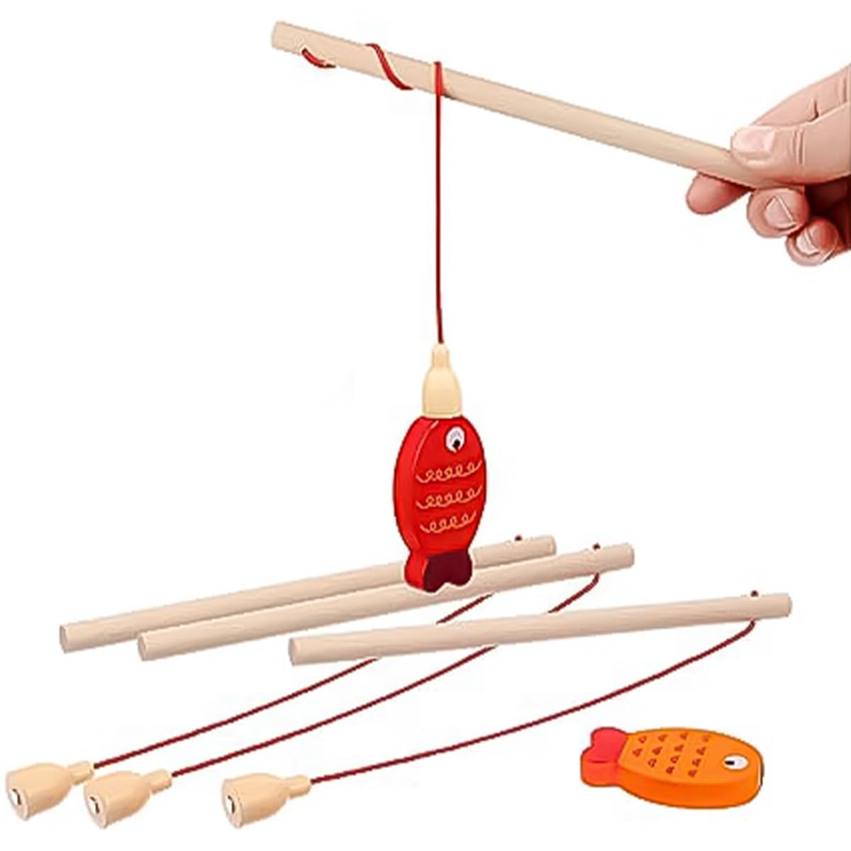 Invasye 8 Pièces Canne à Pêche Magnétiques en Bois, Canne a Peche en Bois | Jouet de Peche Magnetique, Jeu de Pêche Enfant, Enfant en Bois Educatif Jouet, Cadeau pour Garçons et Filles