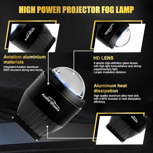 Image of Audio Wheels 3 Inch LED Projector Fog Lamp | 200W High Brightness | 15000 Lumens | 1200m Beam | Adjustable Color Temperature | App Control | Premium Aluminium Body | IP68 Waterproof | 1 Year Warranty