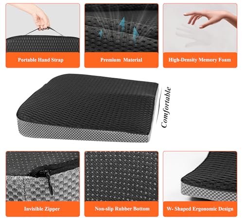 Image of kingphenix Premium Car Seat Cushion, Memory Foam Driver Seat Cushion to Improve Driving View- Coccyx & Lower Back Pain Relief - Seat Cushion for Car, Truck, Office Chair (4D Mesh Classic Black)