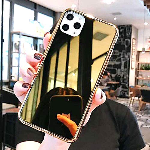 Luxury Fashion Mirror Case for iPhone 12 Pro Max Case 6.7 inch Soft TPU Bumper Frame Shockproof Tempered Glass Back Cover Glitter for iPhone 12 Pro Max Phone Case for Girls Womens Case (Gold)