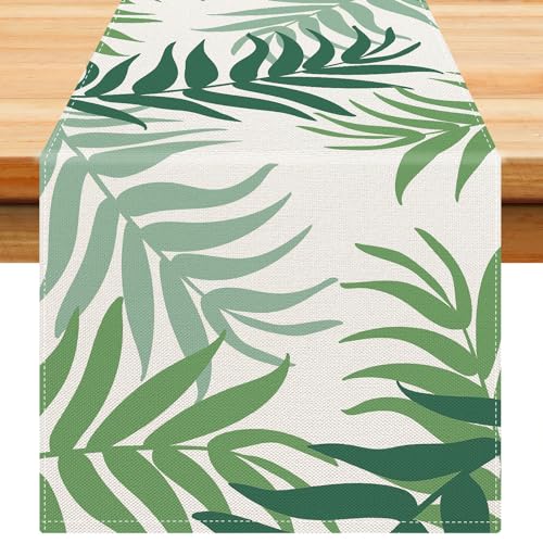 Camino de Mesa Moderno Camino de Mesa Verde Hojas Camino de Mesa Poliéster Caminos de Mesa Sala de Estar Mantel de Mesa para Interior Exterior Boda Picnics Jardin Café Decoración de Mesa 33x183cm