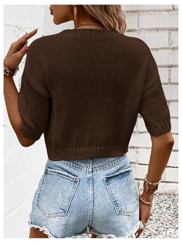Image of GORGLITTER Women's Puff Short Sleeve Crop Cropped Sweaters Top Cute Outfits | Old Money Outfits Women, Date Night Outfit for Women, Going Out Tops Trendy, Knit Tops Sweater