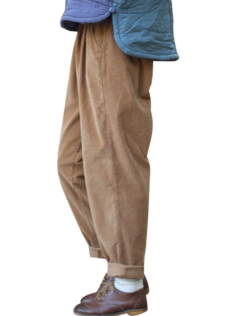 Youlee Donna Elastico Vita Velluto a Coste Pantaloni con Tasche