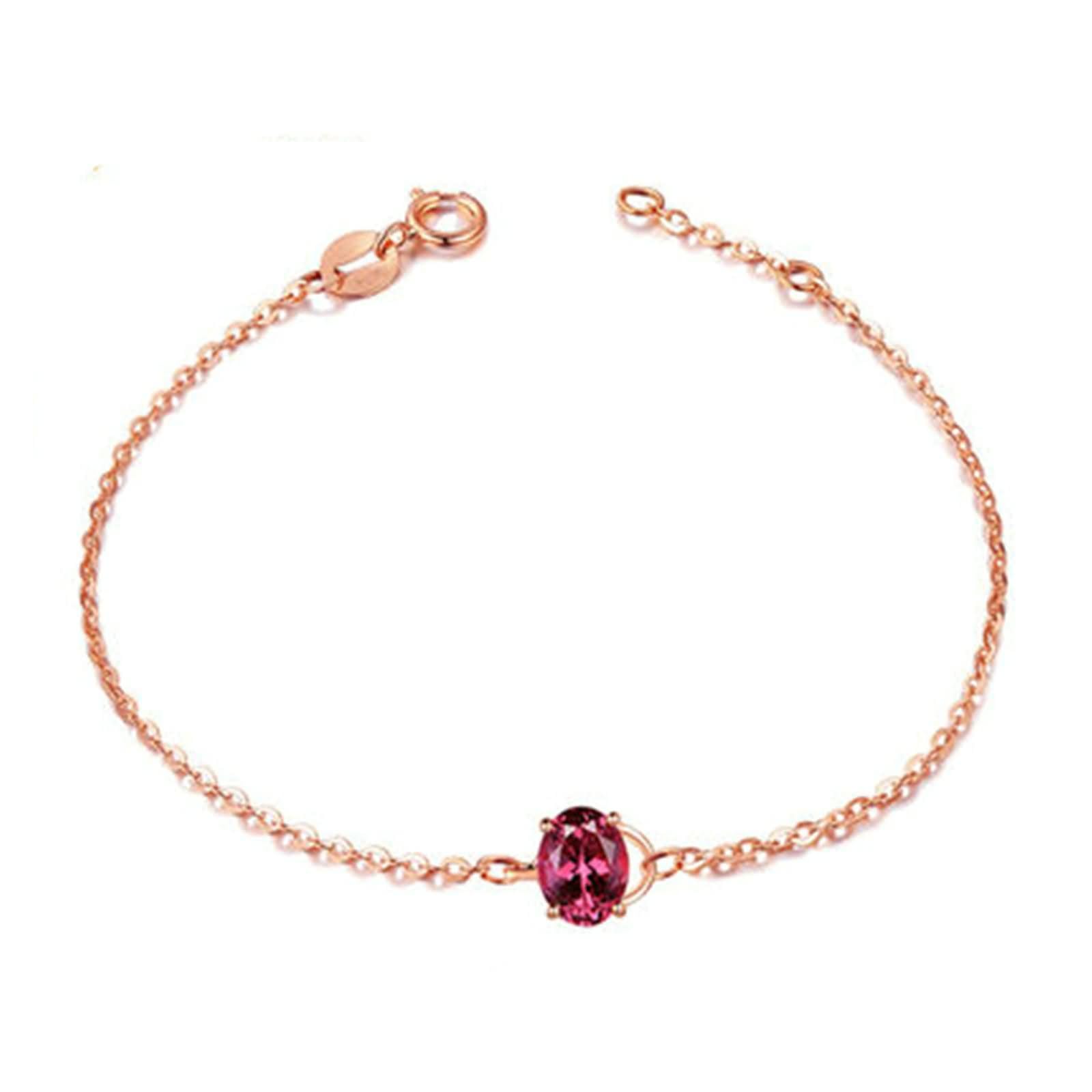 Pulseras Mujer Oro Rosa 9K / 14K / 18K, Cadena con Oval y Turmalina, Cadena Extensible 16 CM + 5 CM, Pulseras Ajustable Mujer de Oro Rosa