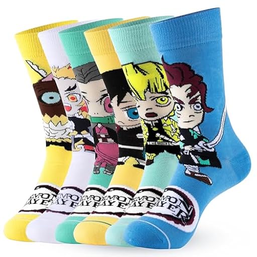 Satdflie Demon Slayer Calcetines de algodón 6 pares Unisex Mid-calcetines casuales Anime impreso lindo suave idea de Navidad regalo para los fans, un tamaño, multicolor | Ya disponible en tu tienda friki favorita! En mundofriki.es!