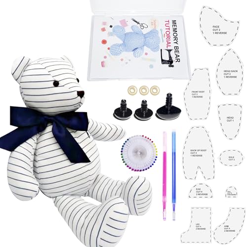 Topapfo Large 17 Inch Memory Bear Templates Patterns with Tutorials, Beginners Friendly Memory Bear Sewing Patterns Stencil Rulers with Instructions, Craft Eyes Noses, Pins (17 Inch)