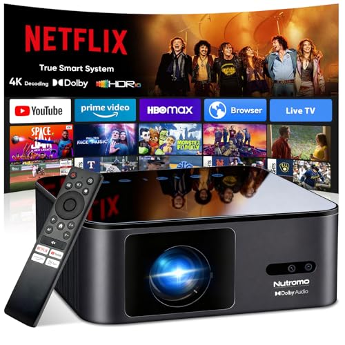 4K Decoding Outdoor Projector Compatible with Netflix [2000 ANSI/AI Auto Focus] Smart Movie Projector with Wifi and Bluetooth, 20W Dolby Audio|Dust-Proof|Built-in Apps|HDR10 Projector with 120' Screen
