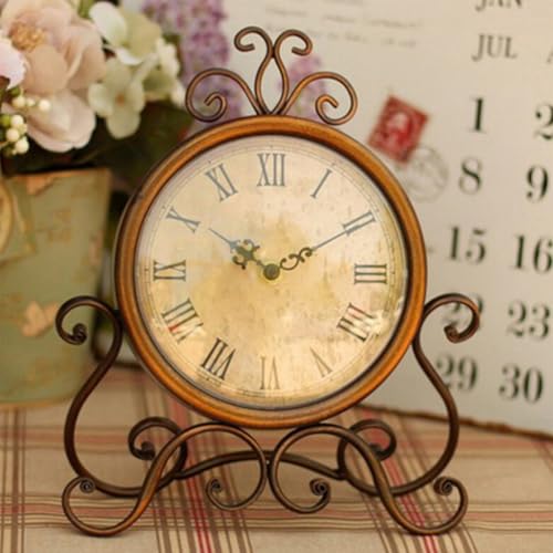 Reloj de mesa de hierro forjado antiguo con diseño elegante para escritorio 8
