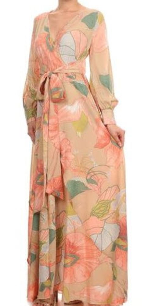 Fashion Coral Chiffon 33 Floral Wrap Dolman Wing Skirt Maxi Gown Dress Plus