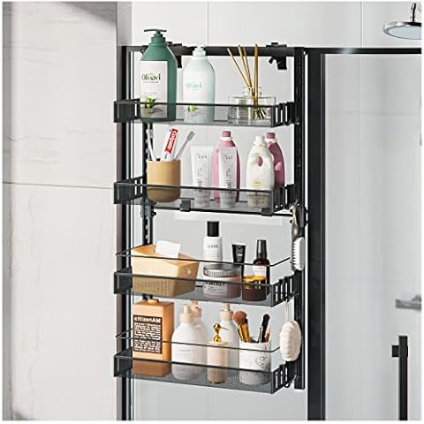 ARSTPEOE 4 Tier Over The Shower Door Caddy, Pantry Organizer Rack with Adjustable Hooks, Hanging Shower Organizer Shelf, Basket Storage Rack, Sturdy Shelves Extra Large-Black Cover