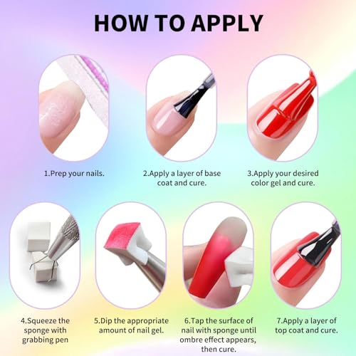 Esmalte de uñas en gel Ombre 9 colores con esponjas y pincel miniatura 4