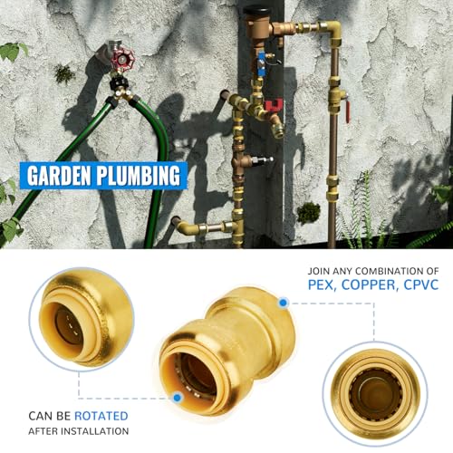 Image of SUNGATOR 1-Inch Coupling, Push to Connect Plumbing Fittings, Brass, 2-Pack | Straight Coupling, for Pex Pipe, Copper, CPVC, PE-RT, with 1 Disconnect Clip