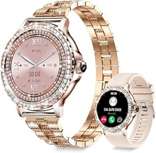 Smartwatch Donna, 1,3'' HD Orologio Smartwatch con Chiamate BLE5.2/Notifiche Messaggi/110+ Sport/Cardiofrequenzimetro/SpO2/Sonno, Orologi Fitness IP68 per Android iOS, Regalo Donna, Oro Rosa