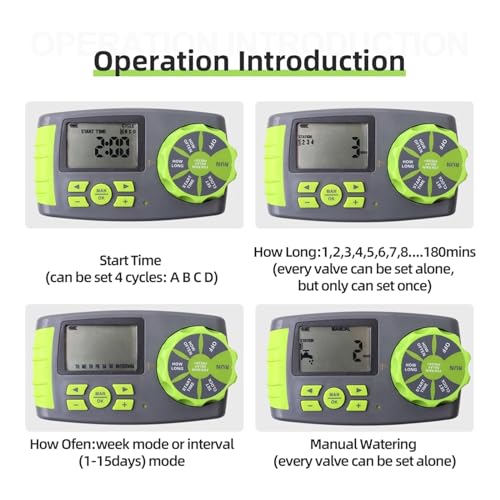 Sistema de riego automático para jardín con programador de 4 zonas y 2 válvulas integradas 7