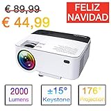 ExquizOn Proyector Portátil, T5 2000 Lumens Mini Proyector LCD, soporta 1080P Full HD, Multimedia Home Cinema Video Proyector, HDMI USB Tarjeta SD AV VGA para Cine en Casa TV Juego iPhone Smartphone