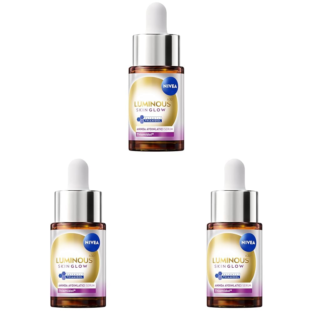 NIVEA Luminous630 Skin Glow Anında Aydınlatıcı Serum 15ml, Eşit Cilt Tonu, Thiamidol, Niasinamid, AloeVera,Deneme Boyu (3 paketi)
