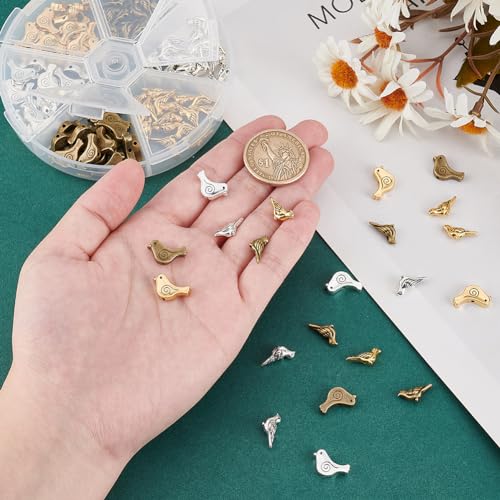 PH PandaHall 120pcs 6 Styles Bird Spacer Beads - Image 3