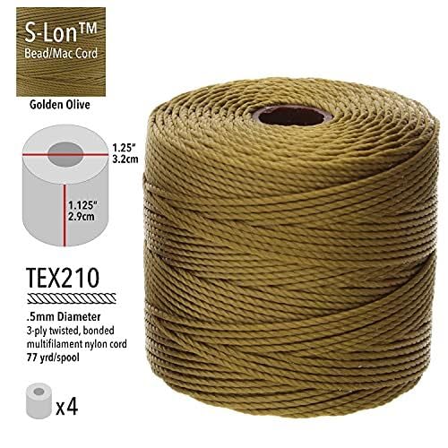 Hilo de nylon Beadsmith S-Lon #18 oliva dorado de 77 yardas para encordar micro-macramé 3