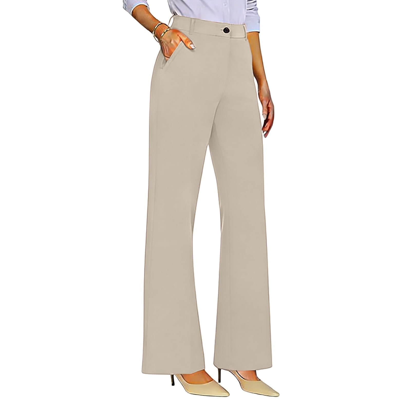 Pantaloni Donna Leggeri Eleganti Estivi Comodi Larghi Casual Elastico Vita Alta Solido Sciolto Pantaloni da Completo Spiaggia Leggeri di Bottoni con Tasche Curvy Tinta Unita Pantalone