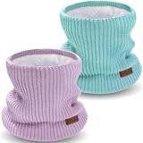 XFUEL Kids Neck Warmer, 2 Pack, Knitted Winter Neck Gaiter, Fleece Lined Infinity Scarf for Boys Girls (sky...