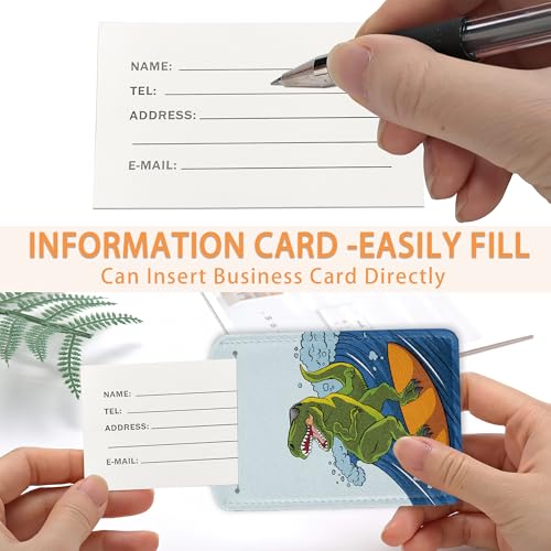 2 Pcs Luggage Tags for Suitcase,Dinosaur Surfing on Sea Luggage Tag Name Id Labels with Privacy Cover for Travel Backpack Women Men4