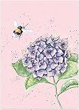 Wrendale Wrendale - PC017 - Postkarte, Hummel und Hortensie, The busy bee, 10,5cm X 15cm, pink