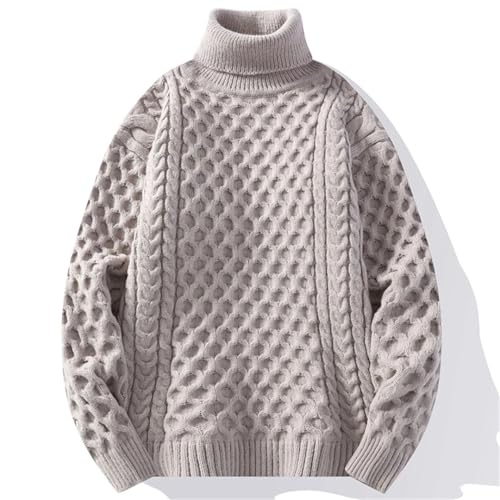 Men's Turtleneck Loose Sweater Solid Color Casual Knitted Pullover Thick Warm Knit Pull4