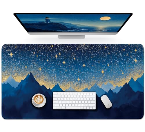 Aesthetic Desk Mat, Cute Starlit Peaks Desk Pad Protector for Work & Decor, 35.4" x 15.7", Pretty Non-Slip Extended Mouse Pad for Office or Home