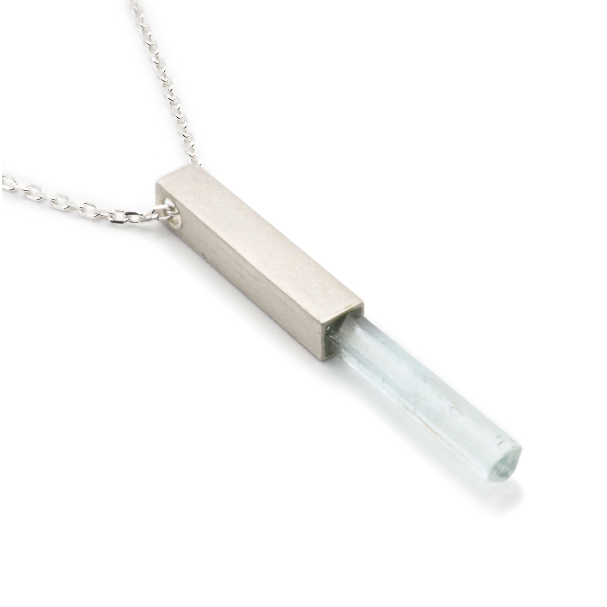 MEKI`S Collar de Cadena con Colgante de Aguamarina en Plata de ley 925 | natural, mineral, plata 925, azul hielo, minimalista, cadena, collar con colgante, mujer, hombre, piedra natural sin pulir