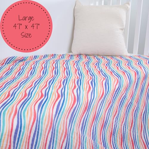 Image of LollyBanks Baby Blankets 2 Pack, 100% Organic Cotton Muslin Swaddle Blankets for Boys and Girls, Soft and Breathable 47 x 47 Inches Newborn Receiving Blanket, Baby Registry (Rainbow and Colorful Wave)