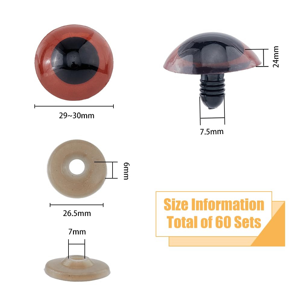 Occhi In Vetro Per Artigianato - 3 Paia 30mm Colorati Per Animali E Sculture | Effetto 3D Realistico - Foto 13