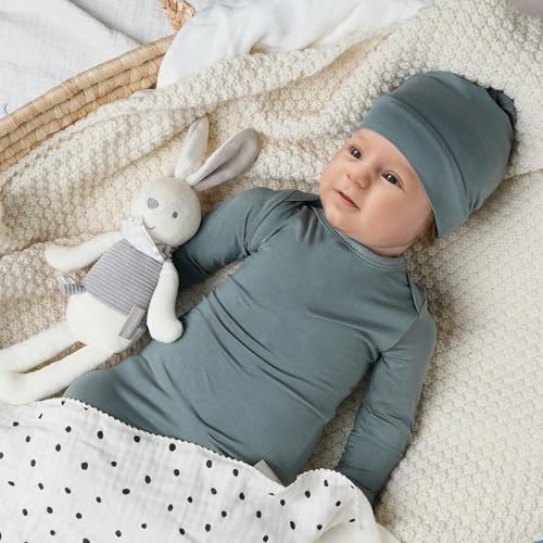 Image of Hello World Newborn Outfit Knotted Gown 0-3 Months, Baby Girl Boy Coming Home Sleeper with Sign