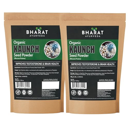 Image of Organic Kaunch Seed Powder (Mucuna Pruriens)| Pure Ayurvedic Herbal Supplement | Supports Brain Strength| Increase Energy, Vitality & Stamina | Pack of 2-200g Each