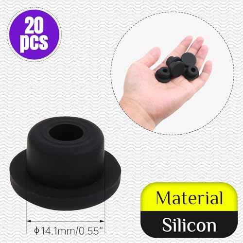 Image of T-Shaped Silicone Plugs, Elastic Waterproof Plugs with Solid Rubber Stopper, 14.1mm Diameter Black, Pack of 20