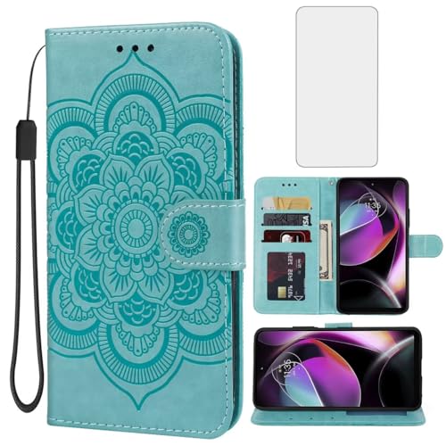 Yodueiv for Moto G 5G 2022 Case, Motorola G 5G 2022 XT2213 Wallet Case with Tempered Glass Screen Protector, PU Leather Wrist Strap Card Slots Protective Flip Cover for Motorola Moto G 5G 2022 Green