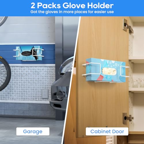 Image of THYGIFTREE Glove Box Holder Wall Mount Dispenser, 2 Pack with 1 Small + 1 Large Rack, Small Fits 100 Count Boxes, Large Fits 100 & 200 Count Boxes, Fits Most Nitrile Latex & Vinyl Glove Boxes, White