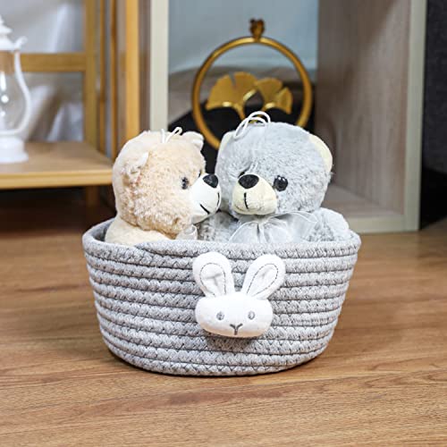 Belle Vous Kleiner geflochtener Korb – 19 x 9,5 cm – Korb aus Baumwollseil für Wäsche, Spielzeug für Hunde und Katzen – dekorative Aufbewahrungskörbe für Kinderzimmer – Hasenform