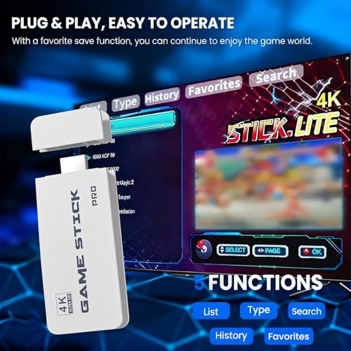 Image of HDMI 4K Wireless TV Game Console Stick 4K，Retro Game Stick with Built-in 9+ Emulators, 20,000+ Games, 4k Hdmi Output & 2.4GHz Wireless Controller, Retro... (Classic Edition)