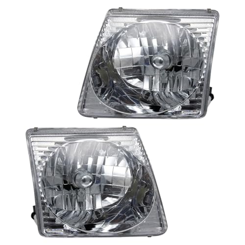 Image of TRQ Driver and Passenger Side Headlight Assembly Set Chrome Housing Compatible with 2001-2003 Ford Explorer Sport 2001-2005 Explorer Sport Trac
