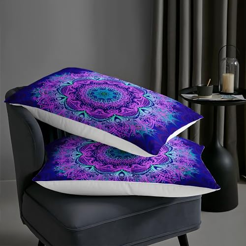 Image of AILONEN Bohemian Mandala Pattern Comforter Set Queen Size, Vintage Pattern Bedding Set for Kids Girls Boys,Purple Bed in a Bag,3 Pieces, 1 Quilt and 2 Pillowcases