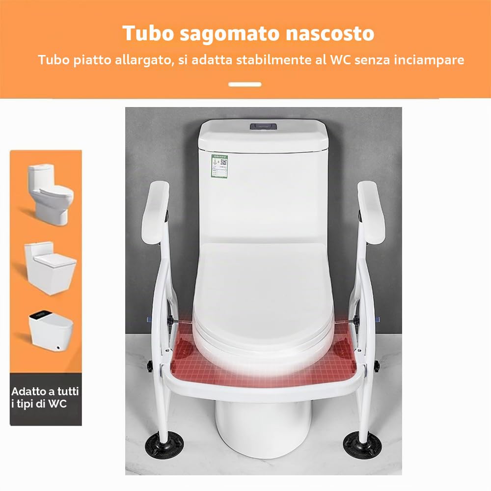 NEWFUN Rialzo WC per Anziani, Comoda WC Alzawater per Anziani, Morsetti Girevoli a 360°, Antisdrucciolevole,Maniglioni Bagno per Aanziani,portata fino a 150kg